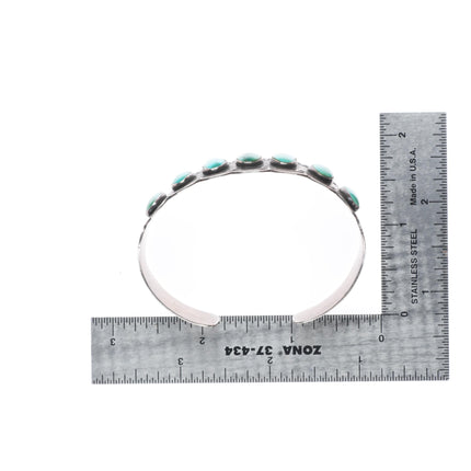 6.4" c1940 Vintage Navajo sterling silver high grade turquoise row cuff bracelet
