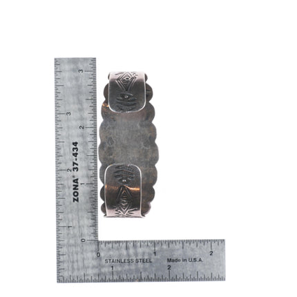 6.4" c1940 Vintage Navajo sterling silver high grade turquoise row cuff bracelet