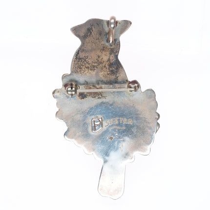 Porfilio Sheyka Zuni sterling silver coral cardinal redbird pendant/pin