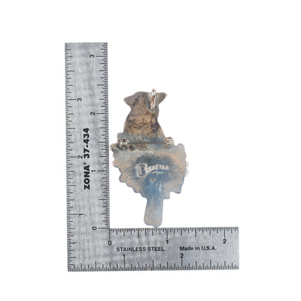 Porfilio Sheyka Zuni sterling silver coral cardinal redbird pendant/pin