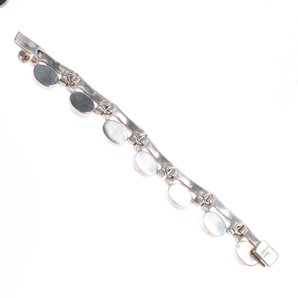 6.5" Retro Mexican sterling silver art glass modernist link bracelet