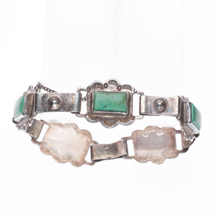 6.9" Vintage 1940's Navajo sterling silver green turquoise link bracelet