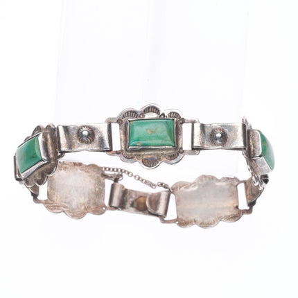 6.9" Vintage 1940's Navajo sterling silver green turquoise link bracelet