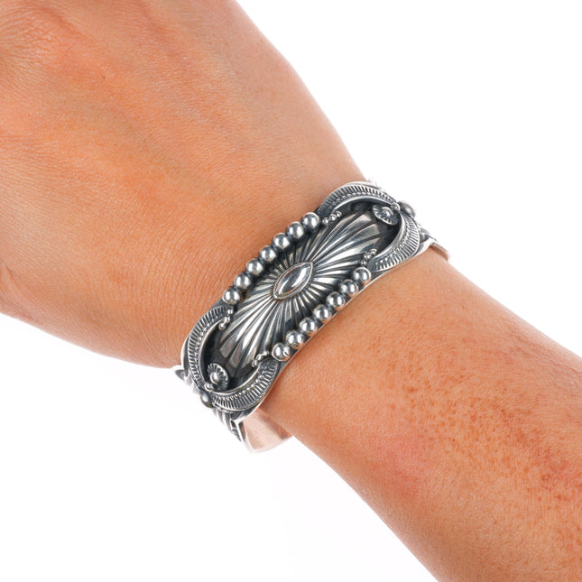 6.4" Delbert Gordon Navajo sterling silver deep stamped/chiseled cuff bracelet