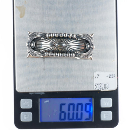 6.4" Delbert Gordon Navajo sterling silver deep stamped/chiseled cuff bracelet