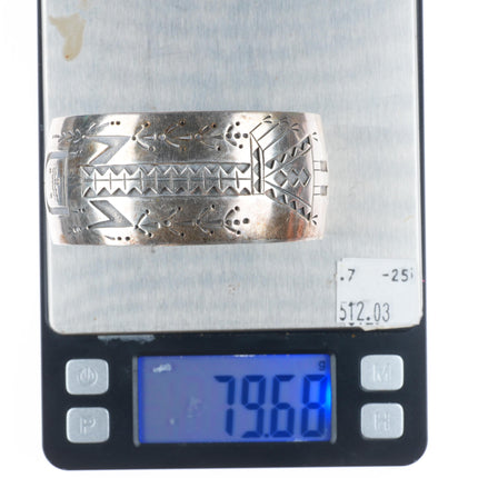 7.1" Garrison Boyd Navajo sterling silver wide band Yei overlay cuff bracelet