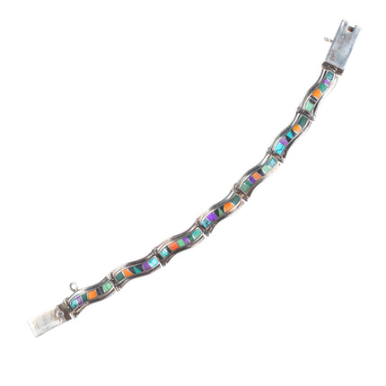 6.5" Livingston/Calvin Begay Navajo sterling silver stone inlay link bracelet