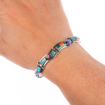 6.5" Livingston/Calvin Begay Navajo sterling silver stone inlay link bracelet