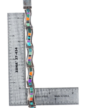 6.5" Livingston/Calvin Begay Navajo sterling silver stone inlay link bracelet