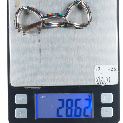 6.5" Livingston/Calvin Begay Navajo sterling silver stone inlay link bracelet