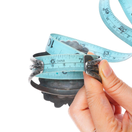 7" Vintage JF Zuni sterling silver shell inlay Kachina Dancer cuff bracelet