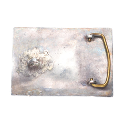 Heavy Vintage Navajo sterling silver turquoise inlay bear belt buckle