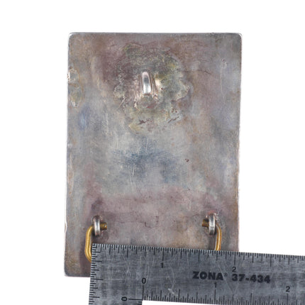 Heavy Vintage Navajo sterling silver turquoise inlay bear belt buckle