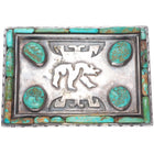Heavy Vintage Navajo sterling silver turquoise inlay bear belt buckle
