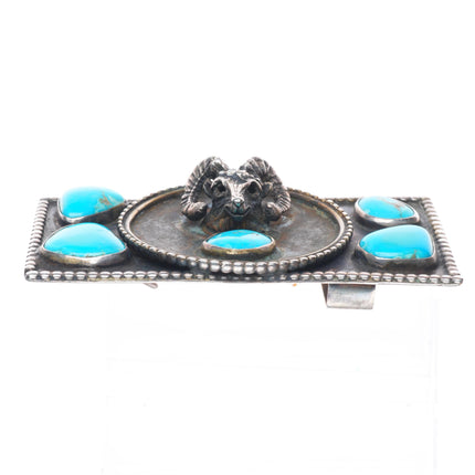 Heavy Vintage Navajo sterling silver turquoise elk bust belt buckle