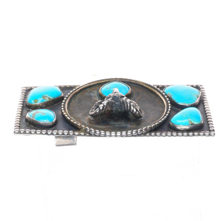 Heavy Vintage Navajo sterling silver turquoise elk bust belt buckle