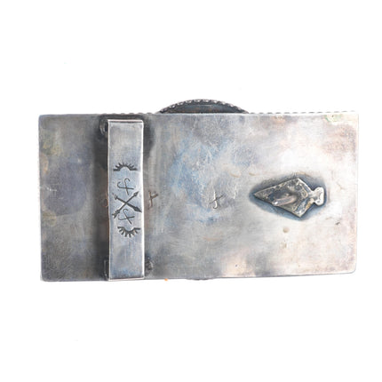 Heavy Vintage Navajo sterling silver turquoise elk bust belt buckle