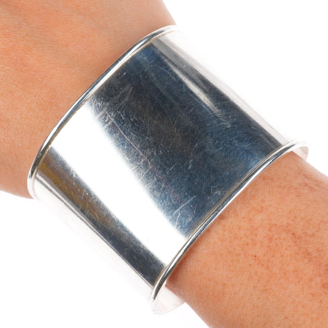 6.75" Vintage Joe Paul Navajo sterling silver wide band plain cuff bracelet