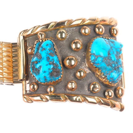 Nelson Walley 14k gold/sterling silver/turquoise southwestern watch tips