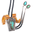 Vintage Navajo sterling silver red spiderweb turquoise carved elk horn bolo tie