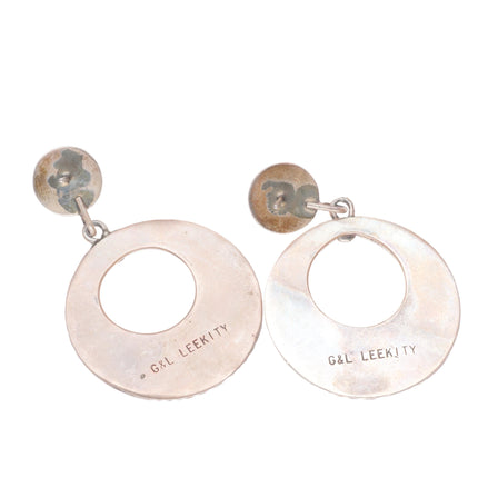 Vintage G&L Leekity Zuni sterling silver turquoise cluster dangle hoop earrings