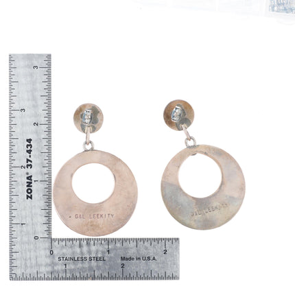 Vintage G&L Leekity Zuni sterling silver turquoise cluster dangle hoop earrings