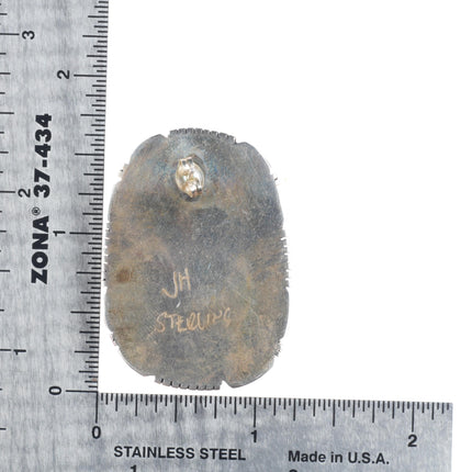 JH Navajo sterling silver ribbon boulder turquoise large earrings