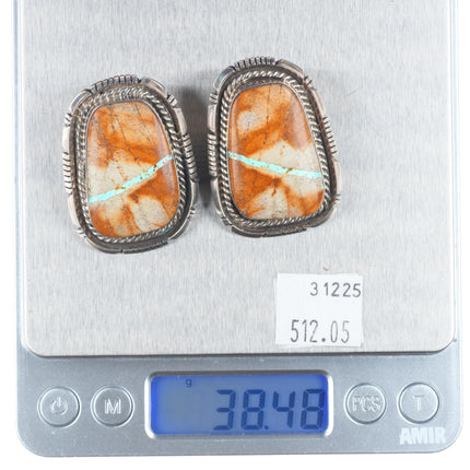 JH Navajo sterling silver ribbon boulder turquoise large earrings