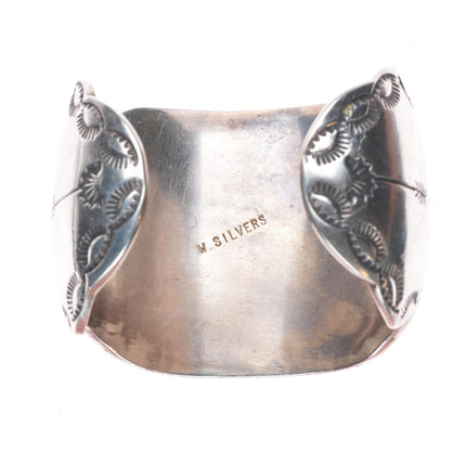 6.25" W Silvers Vintage Navajo sterling silver wide duck inlay cuff bracelet