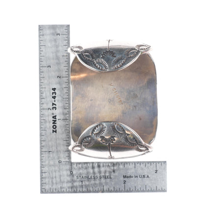 6.25" W Silvers Vintage Navajo sterling silver wide duck inlay cuff bracelet