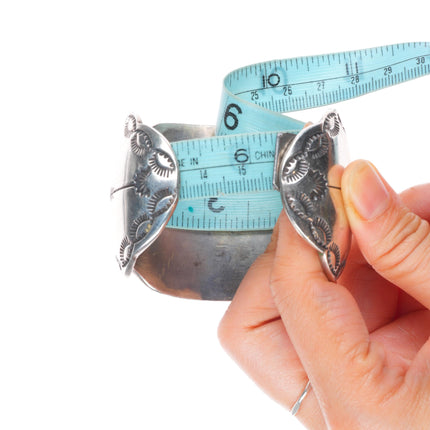 6.25" W Silvers Vintage Navajo sterling silver wide duck inlay cuff bracelet