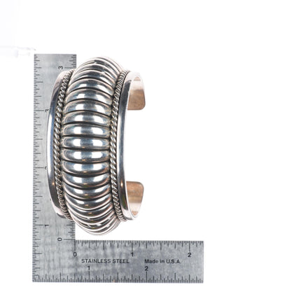 6.5" Priscilla Apacheto sterling silver melon ribbed Navajo cuff bracelet