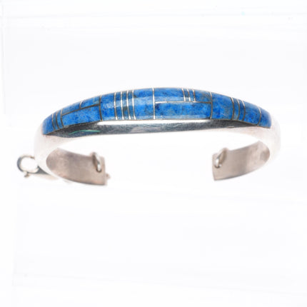 6.1" Frank Chee Navajo sterling silver denim lapis channel inlay cuff bracelet