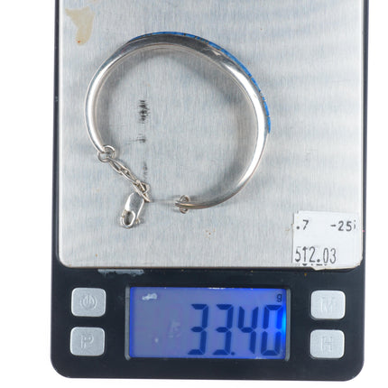 6.1" Frank Chee Navajo sterling silver denim lapis channel inlay cuff bracelet