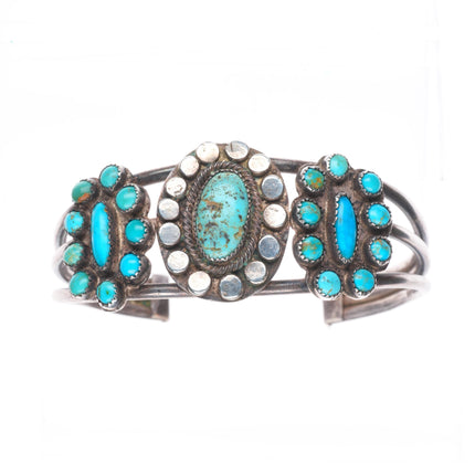 6.6" 30's-40's Vintage Navajo or Zuni sterling silver turquoise cuff bracelet