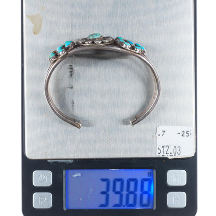 6.6" 30's-40's Vintage Navajo or Zuni sterling silver turquoise cuff bracelet