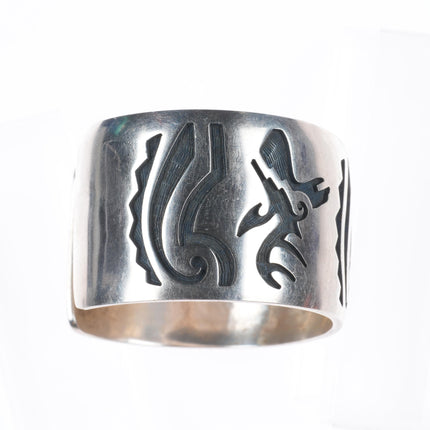 6.6" Larry Pooyouma Hopi overlay wide deer sterling silver cuff bracelet