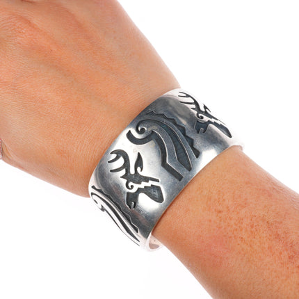 6.6" Larry Pooyouma Hopi overlay wide deer sterling silver cuff bracelet