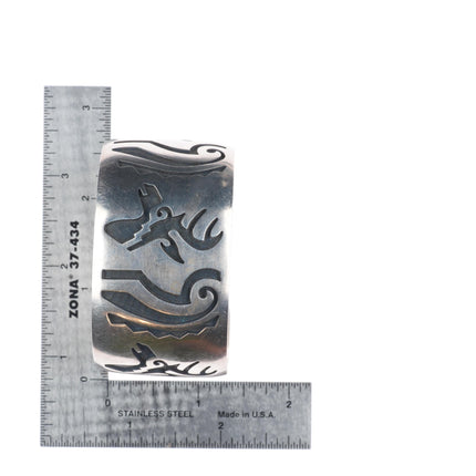 6.6" Larry Pooyouma Hopi overlay wide deer sterling silver cuff bracelet