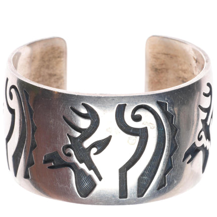 6.6" Larry Pooyouma Hopi overlay wide deer sterling silver cuff bracelet