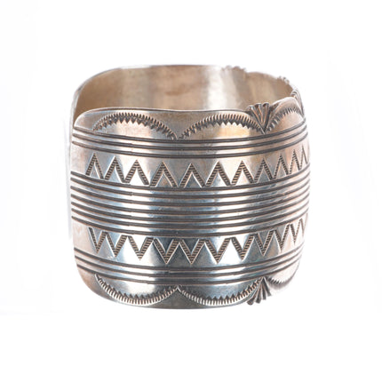 6.8" Vintage Navajo sterling silver wide band heavy stamped cuff bracelet