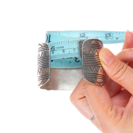 6.8" Vintage Navajo sterling silver wide band heavy stamped cuff bracelet