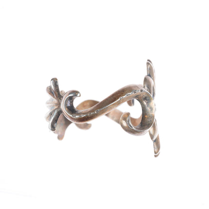 6" Vintage Zuni or Navajo tufa cast ingot silver stamped cuff bracelet