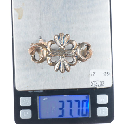 6" Vintage Zuni or Navajo tufa cast ingot silver stamped cuff bracelet