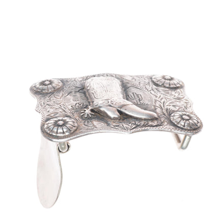 c1940's Vintage Visalia Stock SF CA Sterling silver lady cowboy boot belt buckle