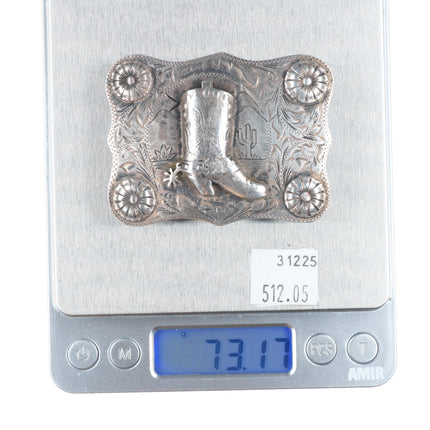 c1940's Vintage Visalia Stock SF CA Sterling silver lady cowboy boot belt buckle