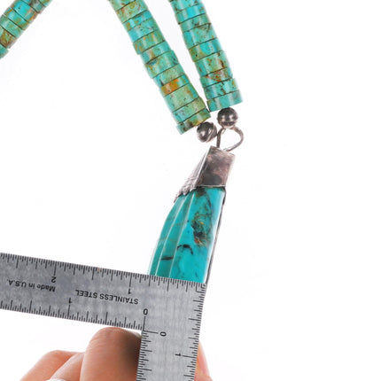 Vintage Zuni/Santo Domingo sterling silver carved turquoise leaf Heishi necklace