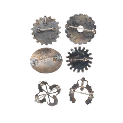 6 Vintage Zuni/Navajo sterling silver pendants/pins turquoise petit point