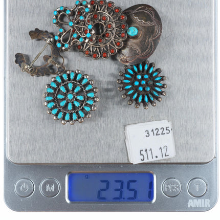 6 Vintage Zuni/Navajo sterling silver pendants/pins turquoise petit point