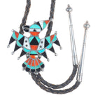 40's-50's Big Zuni thunderbird sterling silver, turquoise, coral bolo tie